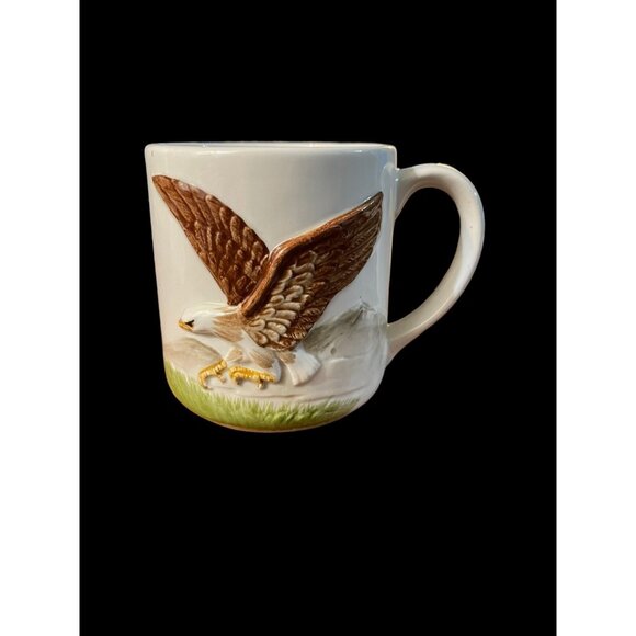 Vintage AMERICANA Bald Eagle Coffee Mug Mountain Motif Ceramic - Picture 1 of 4